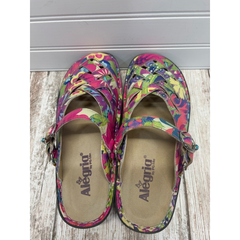 Alegria Freesia Mary Jane Mule Clogs Leather Multicolor Floral US 6 EU 36 - Picture 8 of 9